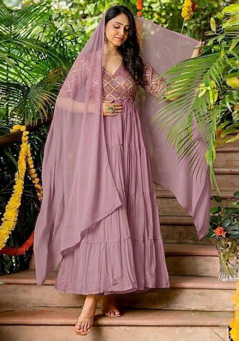 Dusty Mauve Georgette Anarkali with Dupatta