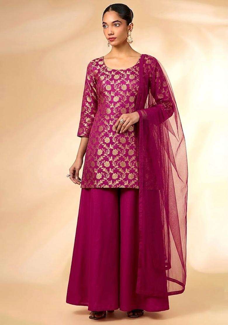 Magenta Brocade Sharara Set - Indya