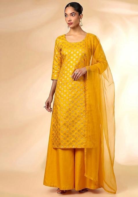 Yellow Zari Brocade Sharara Set