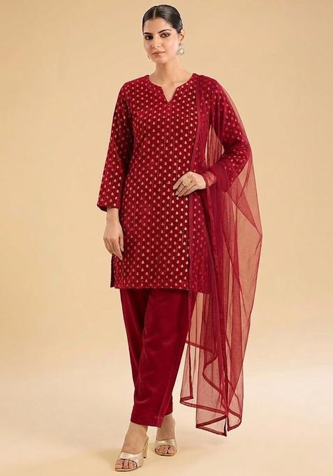 Maroon Chanderi Kurta Set