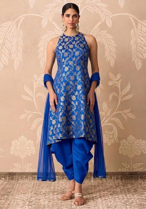 Royal Blue Embroidered Silk Kurta Set
