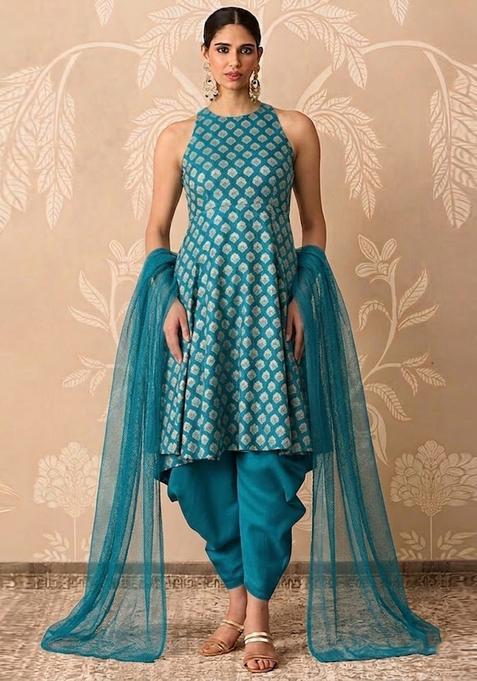Blue Embroidered Silk Kurta Set