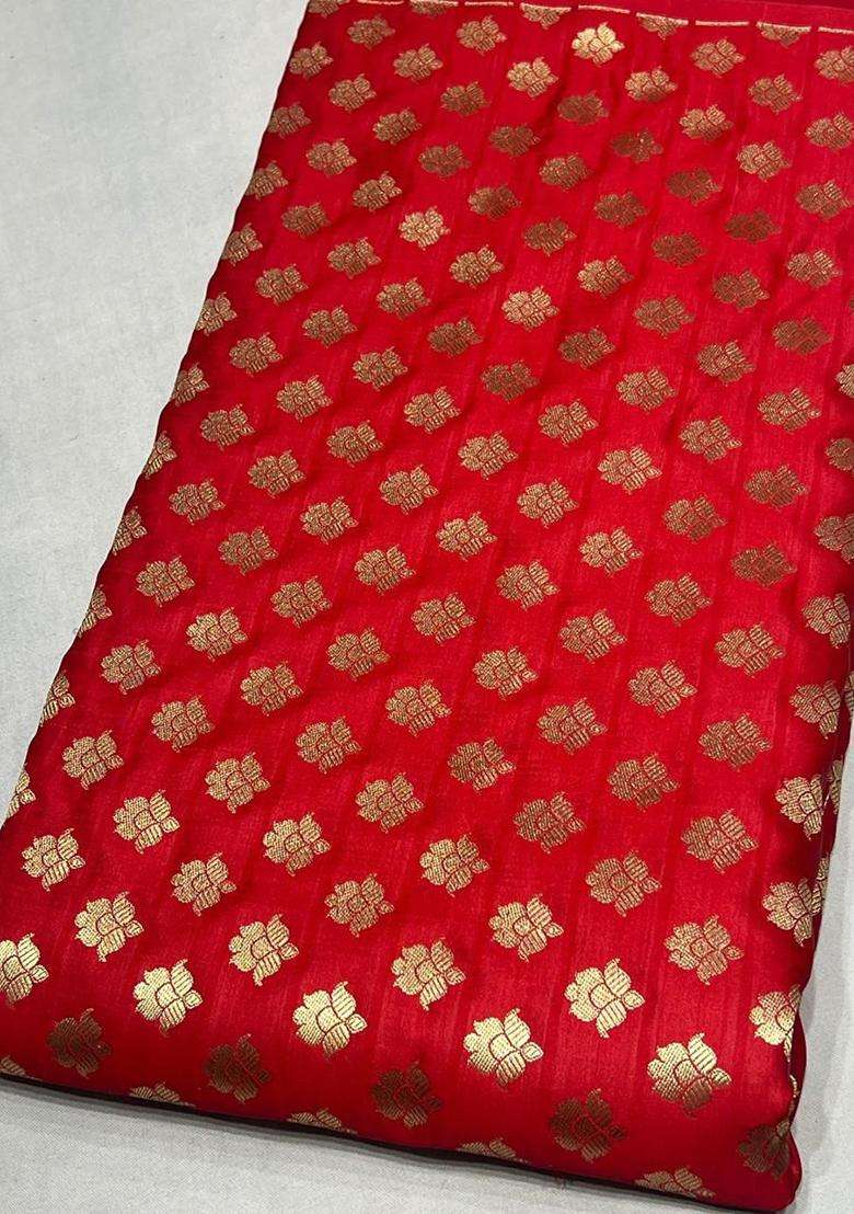Crimson Red Zari Satin Anarkali with Dupatta - Indya