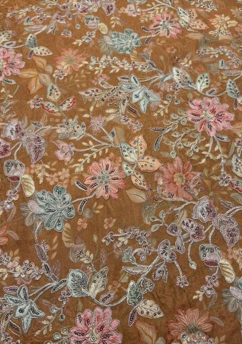 Brown Sequin Crepe Anarkali With Dupatta - Indya