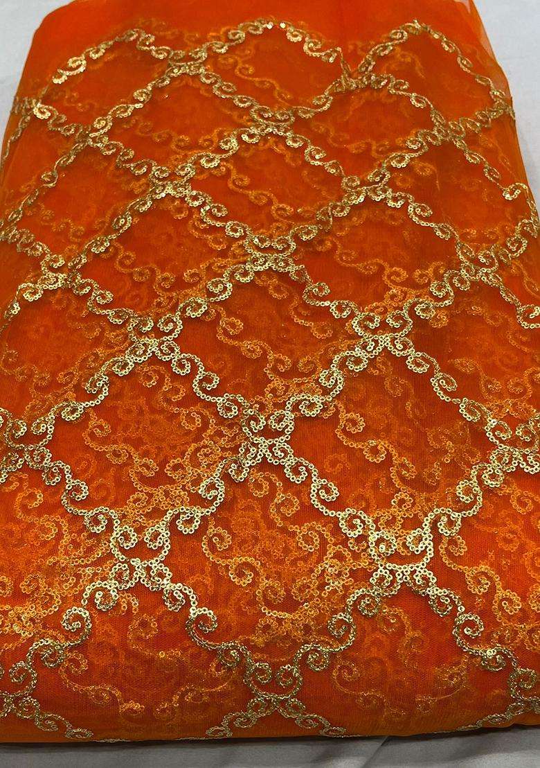 Orange Embroidered Net Kurta Set - Indya