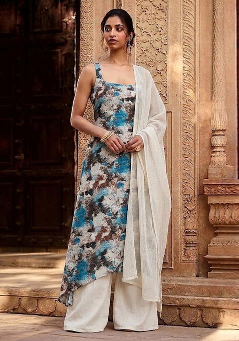 Multicolor Printed Crepe Kurta Set