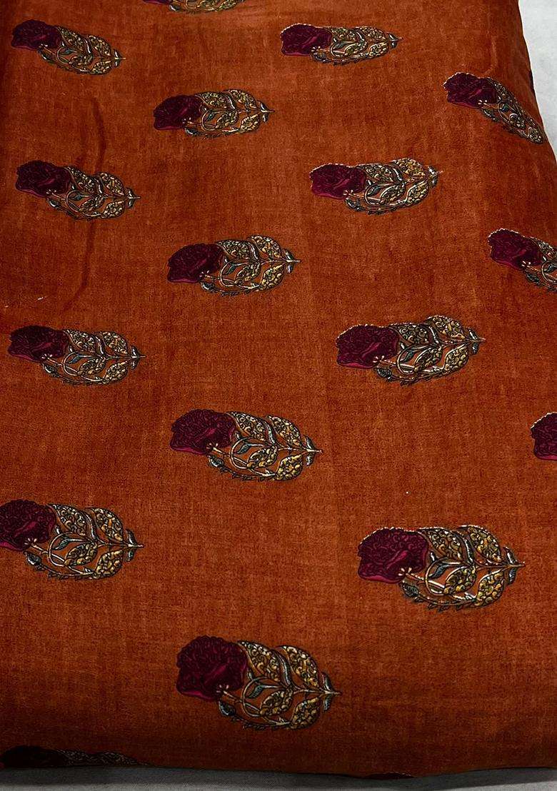 Orange Printed Satin Anarkali With Dupatta - Indya