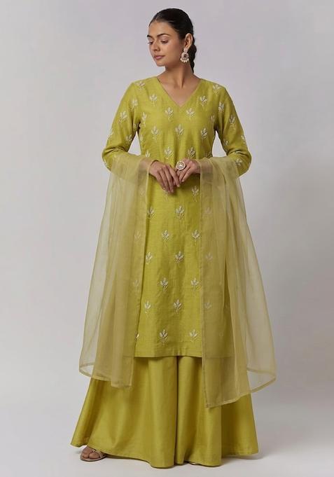 Maroon Embroidered Chanderi Sharara Set