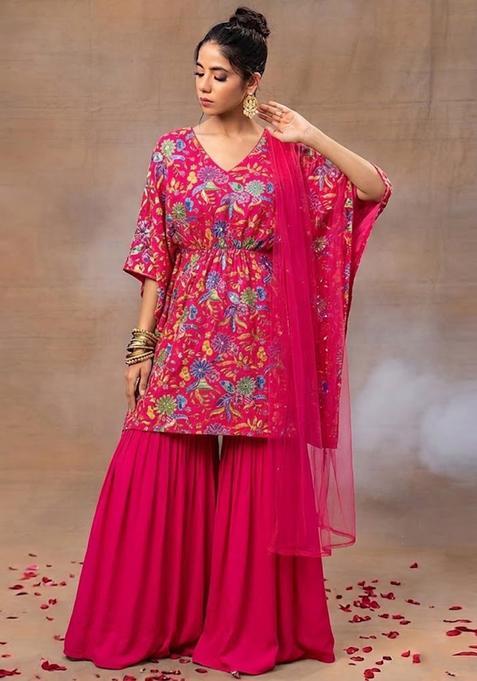 Maroon Printed Crepe Sharara Set