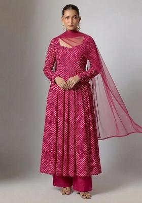 Pink Printed Crepe Anarkali Set
