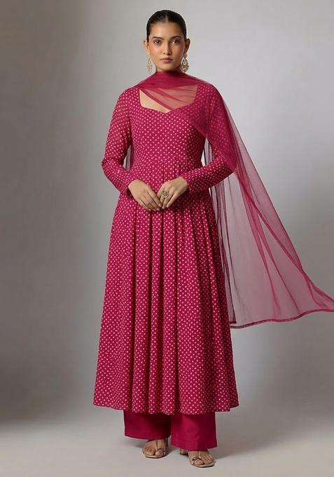 Maroon Printed Crepe Anarkali Set