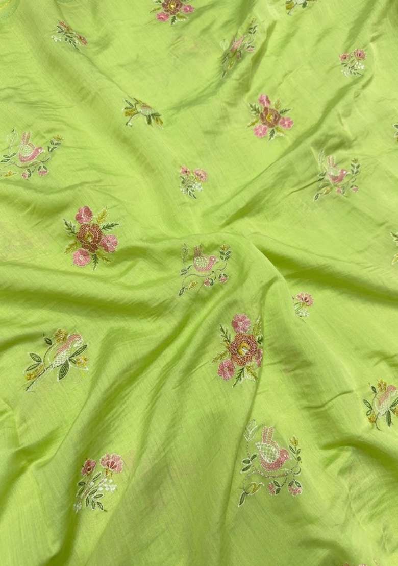 Green Embroidered Chanderi Anarkali Set - Indya