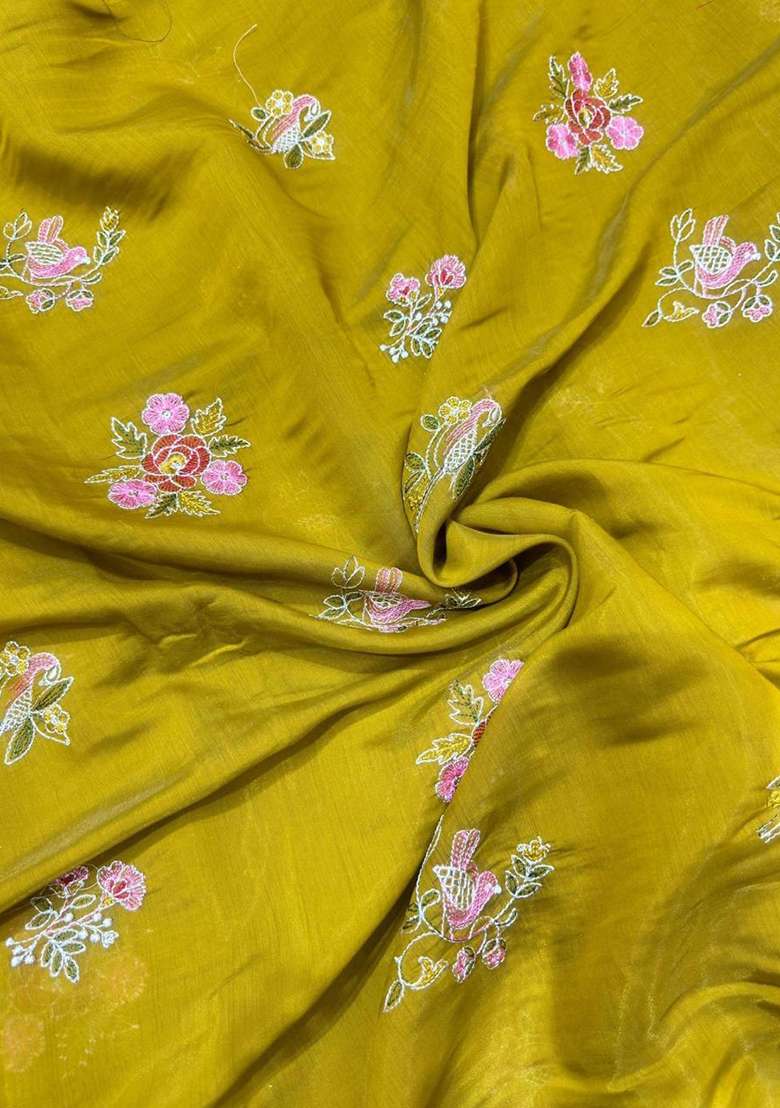 Yellow Embroidered Chanderi Anarkali Set - Indya