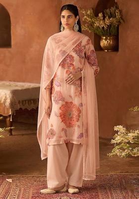 Pink Printed Organza Kurta Set