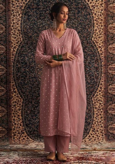 Maroon Embroidered Chanderi Kurta Set