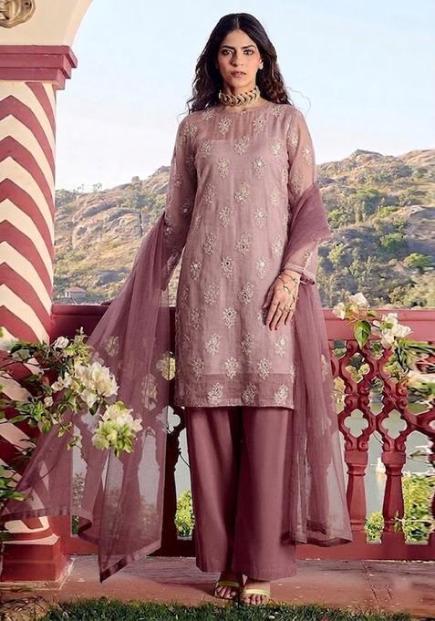 Maroon Embroidered Chanderi Kurta Set
