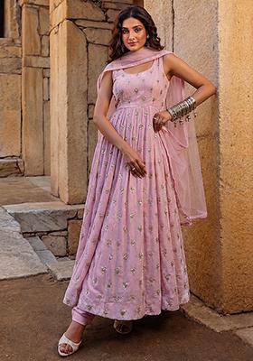 Pink Embroidered Silk Anarkali Set