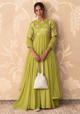 Green Silk Anarkali With Dupatta