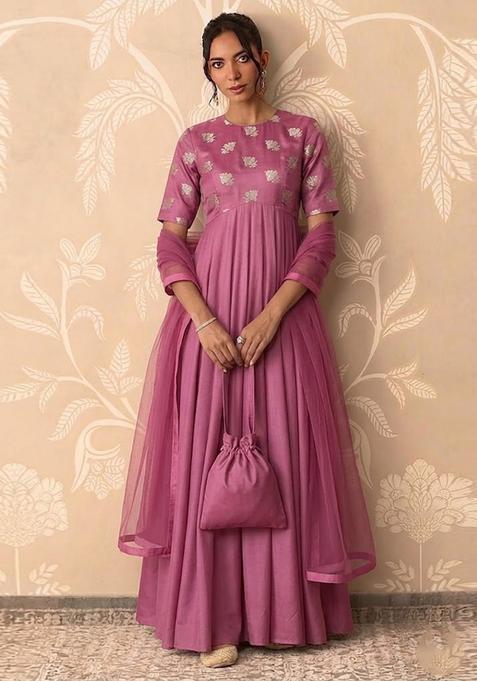 Maroon Silk Anarkali with dupatta