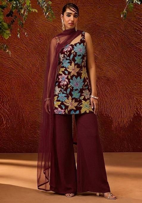 Purple Printed Crepe Sharara Set
