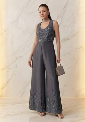 Slate Grey Embroidered Handwork Fusion Set