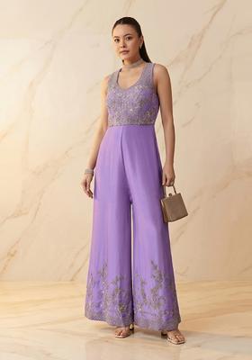 Lilac Purple Embroidered Handwork Fusion Set