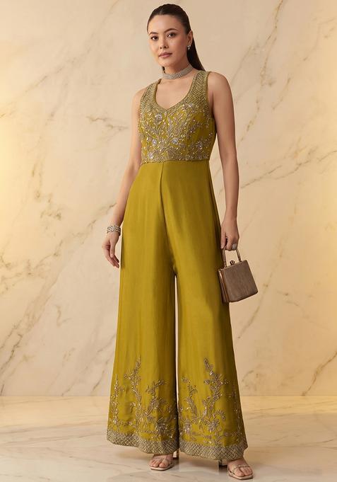 Mustard Yellow Embroidered Handwork Fusion Set