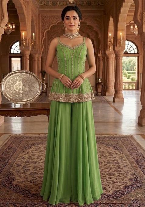 Green Embroidered Fusion Set