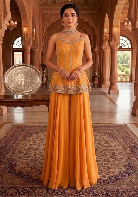 Peach Embroidered Fusion Set