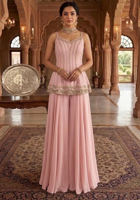 Pink Embroidered Fusion Set