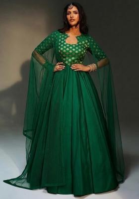 Green Zari Brocade Anarkali with Dupatta