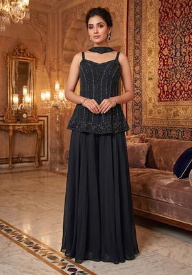 Black Embroidered Handwork Sharara Set
