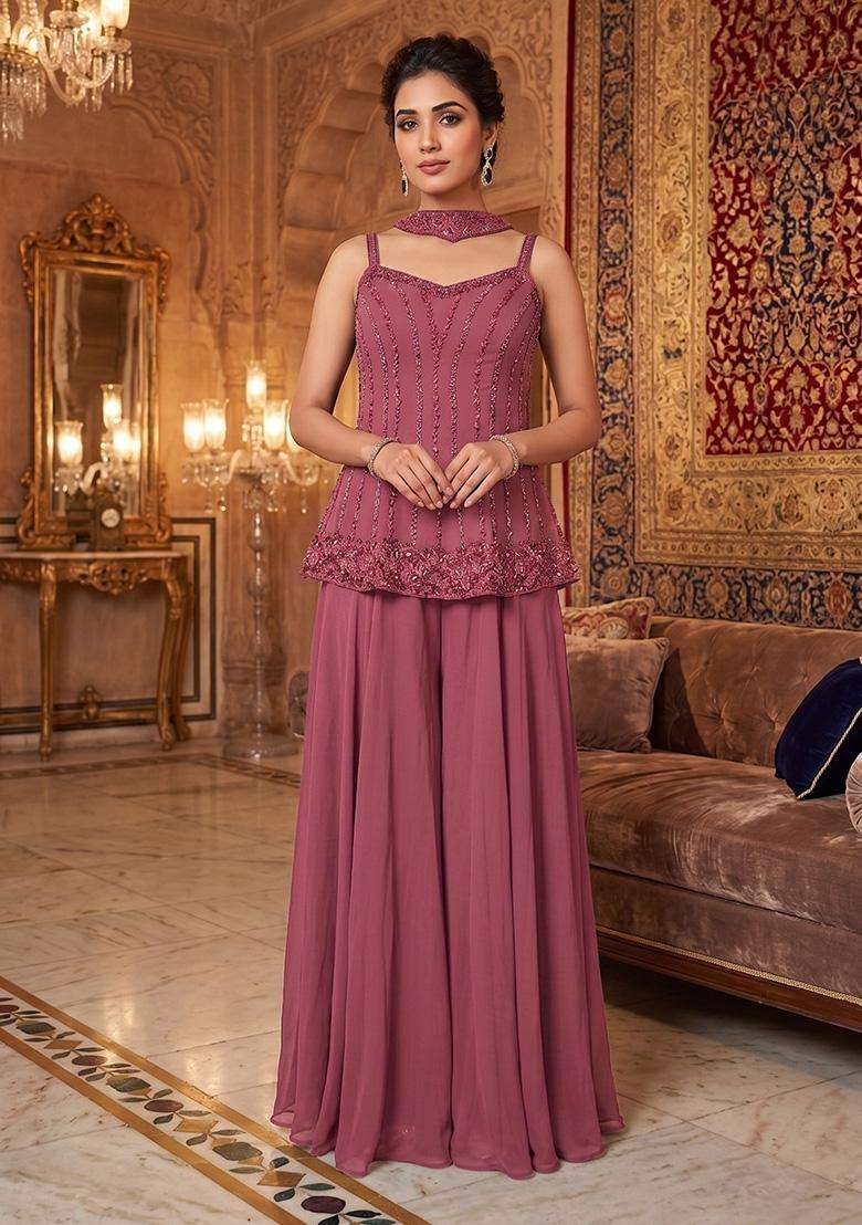 Pink Embroidered Handwork Sharara Set - Indya
