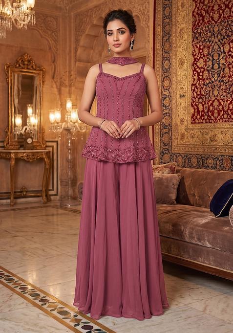 Pink Embroidered Handwork Sharara Set