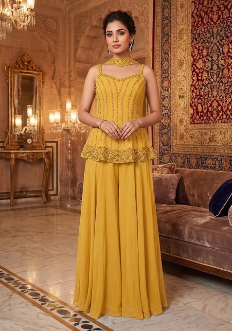 Yellow Embroidered Handwork Sharara Set