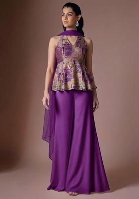 Purple Jacquard Silk Sharara Set