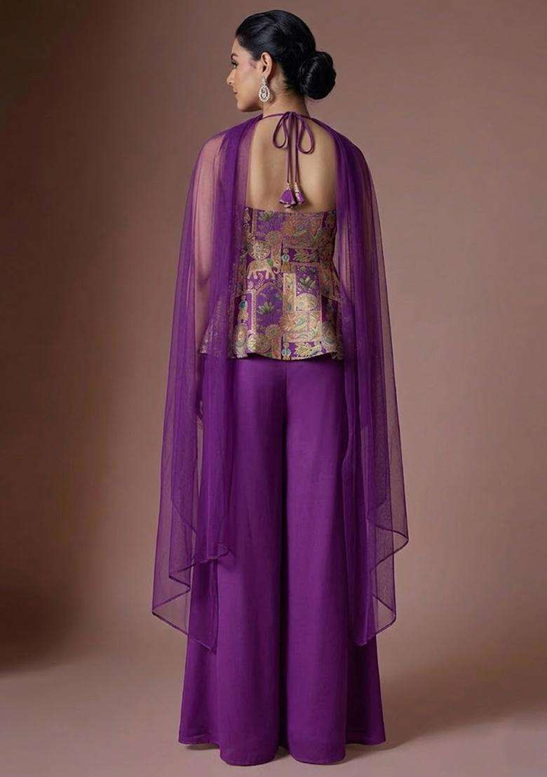 Purple Jacquard Silk Sharara Set - Indya