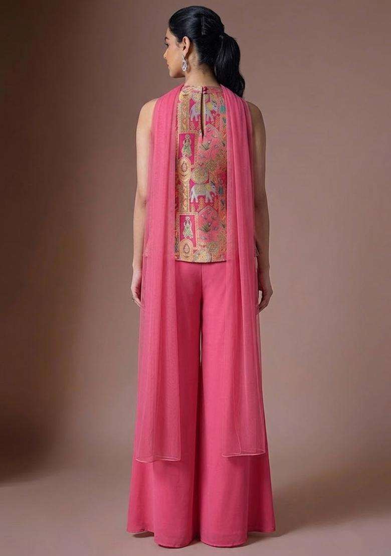 Pink Jacquard Silk Sharara Set - Indya