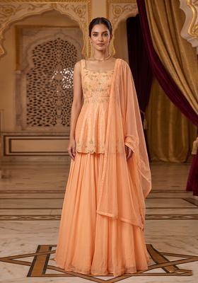 Orange Embroidered Handwork Sharara Set