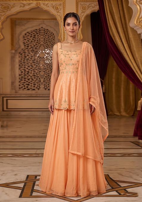 Orange Embroidered Handwork Sharara Set