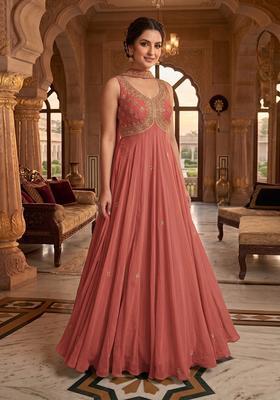 Pink Embroidered Handwork Anarkali with Dupatta