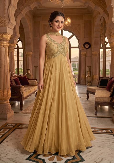 Golden Embroidered Handwork Anarkali with Dupatta