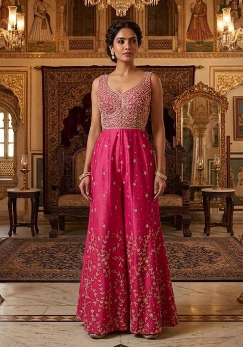 Pink Embroidered Handwork Fusion Set
