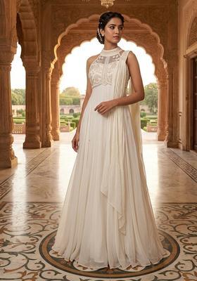 White Embroidered Handwork Anarkali with Dupatta