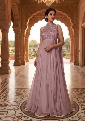 Mauve Embroidered Handwork Anarkali with Dupatta