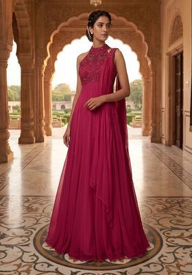 Pink Embroidered Handwork Anarkali with Dupatta