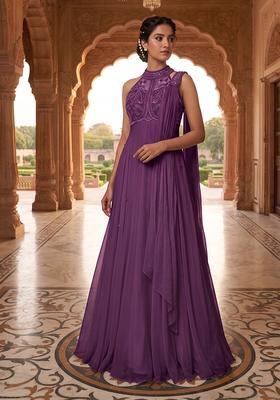Purple Embroidered Handwork Anarkali with Dupatta
