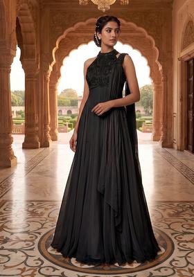 Black Embroidered Handwork Anarkali with Dupatta
