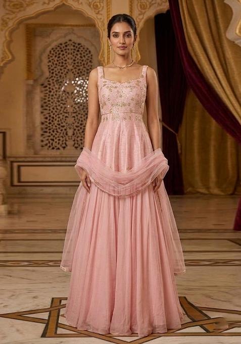 Pink Embroidered Handwork Sharara Set