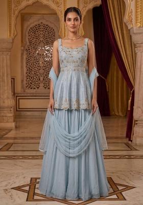 Blue Embroidered Handwork Sharara Set